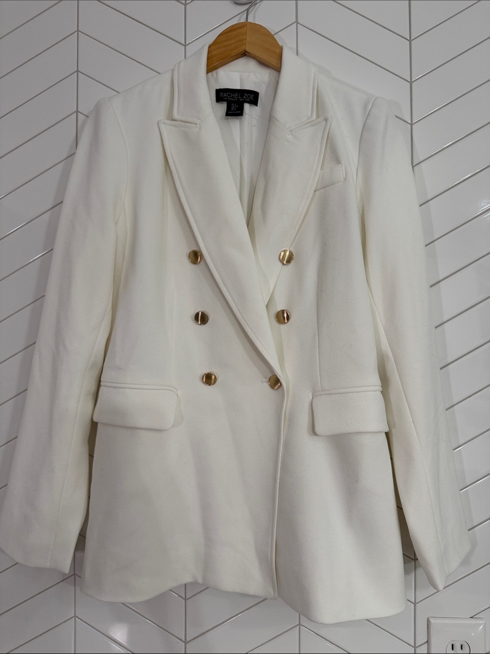 Rachel Zoe Cream Double-Breasted Blazer with Gold Buttons| S